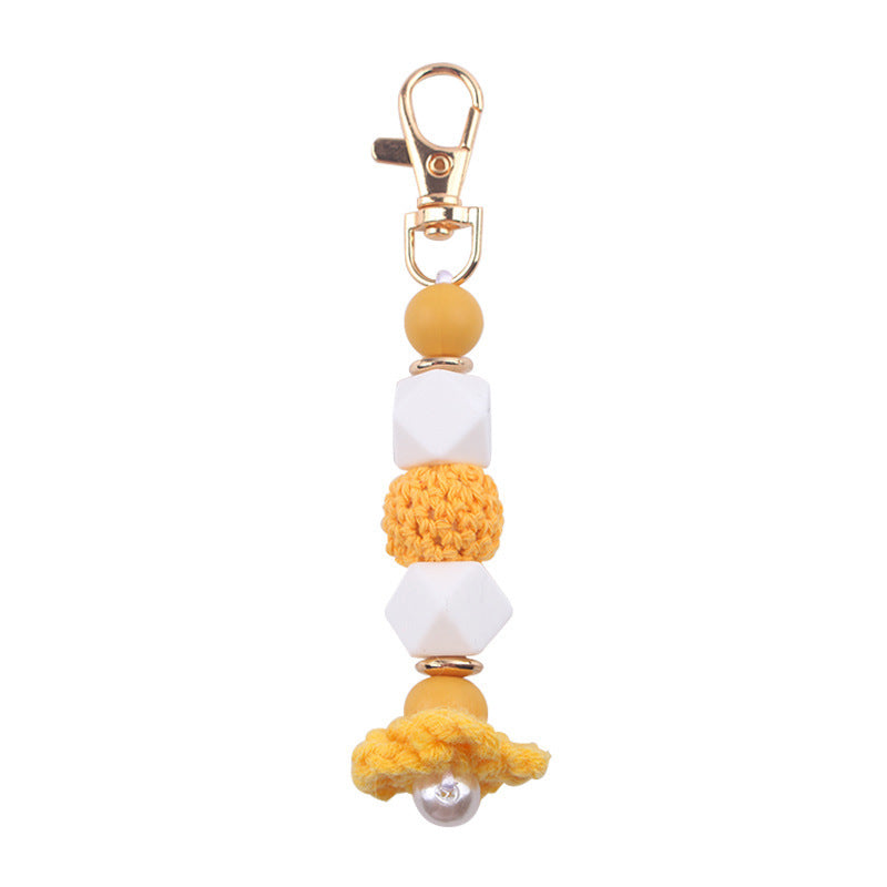 Wholesale Knitted Flower Silicone Beaded Lanyard Keychain